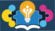 © SarwarGfx - Lightbulb and book with puzzle pieces idea concept on dark blue background vector