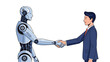 © Tahomina - Modern silver robot and a professional businessman in a suit shaking hands as a symbol of cooperation between humans and machines.