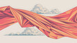 © srdesignhouse - Abstract flowing fabric in coral and orange against a pale sky with clouds, cloth textile