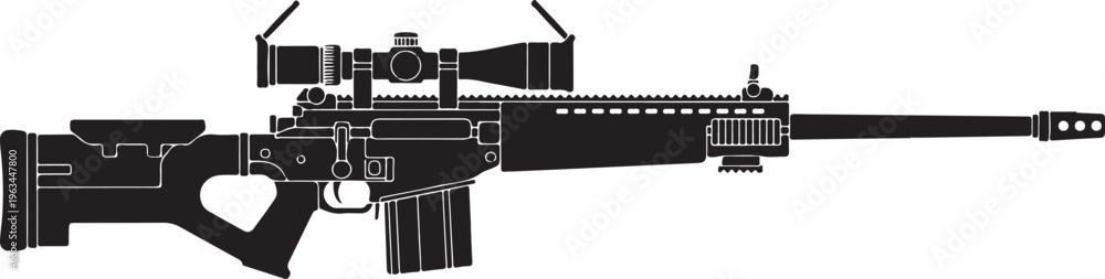 Sniper rifle, black assault gun, vector firearm, tactical weapon Stock ...