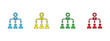 © Mobarok Hossen Munna - Colorful coordination icons, multiple style collection, vector elements, teamwork, collaboration, task alignment, workflow optimization, project coordination concept, solid, outline, glyph icon.