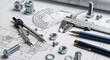 © RAYHANAHMED - Engineering design tools and mechanical parts on a blueprint