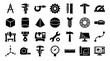 © Iconique Studio - Engineering and Manufacturing Icons Set representing precision tools, geometric shapes, machinery, and technical drawings for industry and design concepts