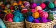 © plysuikvv - Colorful yarn balls displayed in woven baskets in a craft shop Generative AI