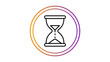 © Akia - Minimalist black line vector icon of an hourglass inside a vibrant gradient circle, representing ephemeral content, time management, countdown, and social media stories on a white background.