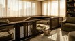 © Yuliia - Modern spa relaxation room with wooden treatment beds, soft natural lighting through sheer curtains, and built-in shelving for wellness retreat interior.