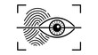 © Tapan - Biometric Authentication Vector Icon Illustration Featuring a Minimalist Black Line Fingerprint and Eye Iris Scan on a White Background for Digital Security, Identity Verification, and Access.