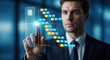 © Genowefa - Document and record management system. Document control and content management. Business person tapping file icon on folder structure.