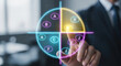 © Genowefa - Market positioning strategy and positioning map. Target audience analysis and differentiation of brand products. Marketer pointing at positioning map.