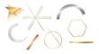 © manusia - Geometric shapes in gold, silver, and copper metals on white background illustration