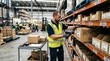 © A5 - Male warehouse worker scanning barcode on cardboard box of electronic components in storage facility