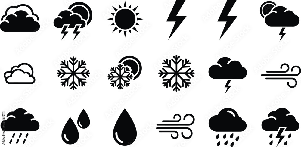 Weather icons set with various conditions and symbols for forecasting ...