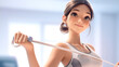 © jianjian - 3D stylized young woman in fitness wear holding a jump rope handle smiling in gym background, sports and healthy lifestyle concept