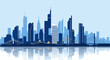 © Kelelawar - A minimalist blue and gold cityscape with a mirrored reflection