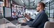 © Andrey Popov - Business Manager Participating In Online Webinar, Engaged In Video Call Chat