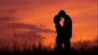 © Harry - A romantic couple shares a tender kiss in a serene field at sunset