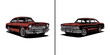 © Vectyx - Two vintage lowrider style classic coupes depicted side by side in a stylized graphic illustration