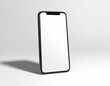 © 海 春 - 白い画面のスマートフォンモックアップ。現代的なテクノロジーとデジタルコミュニケーションを表現するミニマリストな携帯電話ディスプレイ。