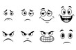© Md - Black and white cartoon eyes and mouths showing different emotions and expressions.