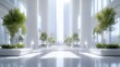 © ROY - Modern atrium, city view, plants, sunlight, lobby