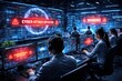 © Alina - Cyber security team monitors network for cyber attack detection on screens