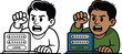 © Muhammad - Angry Young Man Pounding Fist on Desk due to Login Error on Laptop Vector Illustration and Line Art