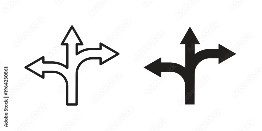 Three Directions Three directions icon symbols, Solid black and editable stroke icons ...