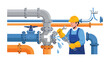 © Mahbuba - Plumber Repairing a Leak: A skilled plumber addresses a pipe leak, using a wrench to repair the damage and prevent water wastage.