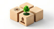 © Mini Minami - Wooden block tree eco concept user icon sustainable design green growth wooden cube minimal composition isometric illustration