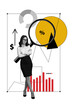 © deagreez - Poster image vertical photo collage of serious businesswoman stand magnifier glass zoom analytic percentage symbol chart success
