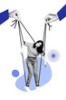 © deagreez - Composite trend artwork sketch image collage of monochrome puppeteer young lady stand sad bad mood hand hold rope chain ties control boss