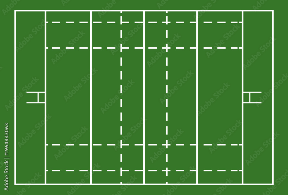 Rugby union field pitch layout top view illustration. Professional ...