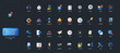 © Iconic Prototype - Gradient flat style icons set with customer service, communication, support tools, feedback, and workflow elements on dark UI background vector illustration.