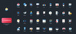 © Iconic Prototype - Gradient flat style icons set with e-learning, digital education, online tools, communication, knowledge, and technology concepts on dark UI background vector illustration.