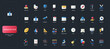 © Iconic Prototype - Gradient flat style icons set with knowledge, science, school, language, sports, and creative education elements on dark UI background vector illustration.