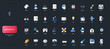 © Iconic Prototype - Gradient flat style icons set with diverse modern gadgets, smart devices, wearables, and tech accessories on dark UI background vector illustration.