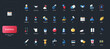 © Iconic Prototype - Gradient flat style icons set with gardening, farming, tools, plants, vegetables, equipment, and nature elements on dark UI background vector illustration.