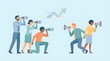 © pkproject - Business team uses binoculars for vision and megaphones for communication aiming for future growth