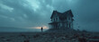© KoShiiX - Stormy night encounter abandoned house cinematic scene desolate landscape dramatic viewpoint mysterious concept