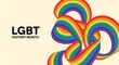 © Turzo Khan - Lgbt history month celebration banner featuring abstract rainbow ribbon curves on a minimalist cream background