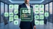 © أبو عبد الله - Professional Leader Interacting with ESG Sustainability Dashboard Interface