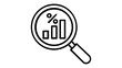© MDPARVEJ - Business data analysis vector icon illustration featuring a magnifying glass focusing on a bar chart and percentage symbol for financial research, statistics, market growth, and analytics.