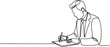 © Misho x Mamun - Businessman writing notes continuous one line drawing. Businessman making notes in single line art illustration. One line draw graphic design vector