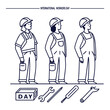 © Sabinacreats360° - International Workers Day Line Art Illustration with Construction Workers and Tools