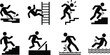© Taiwo - Types of falls and slip hazards, often used in workplace safety or caution signage. Slipping on a wet surface, falling off a ladder, stumbling down stairs, or tripping over an edge
