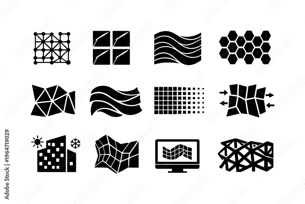 Parametric Vector Icon Parametric Facade. Solid icon set of Parametric Facade: algorithmic ...