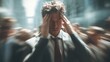 © Business Pics - corporate man deadline stressed with blured businessbackground and natural sunlight
