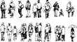 © Darji - Minimalist monochrome people illustrations featuring a wide variety of fashionable outfits and accessories for trendy graphic design layouts