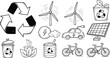 © Mominul - Ecology and sustainability vector icon set featuring recycle symbols wind turbines solar panels electric car and green energy,