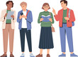 © MdNurjamal - Diverse young people reading books and using smartphones vector illustration, modern students lifestyle characters set